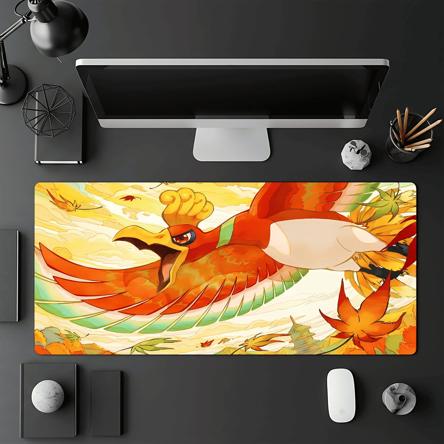 Tapis de jeu Pokémon TCG 60x30 cm illustré par le Pokémon légendaire Ho-Oh.