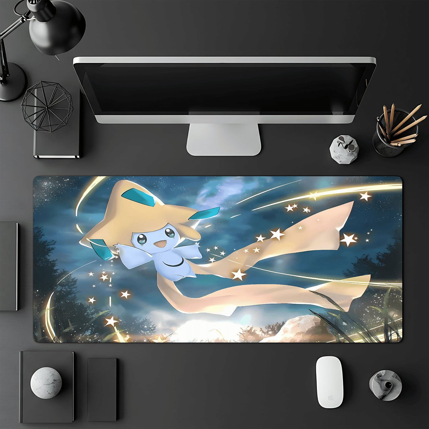 Tapis de jeu Pokémon TCG 60x30 cm illustré par le Pokémon fabuleux Jirachi.