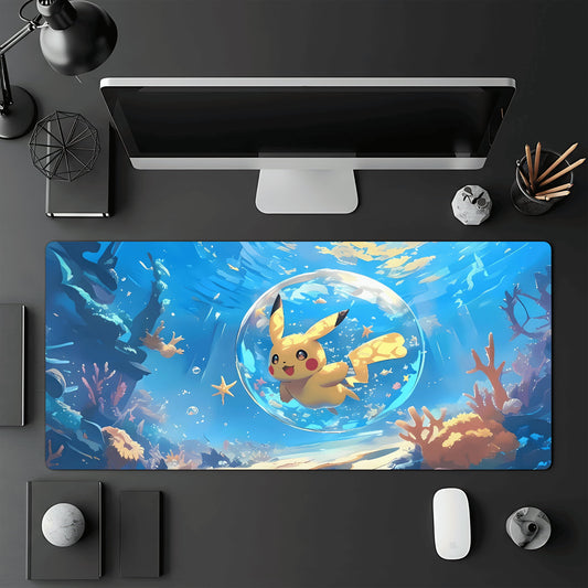 Tapis de jeu Pokémon TCG 60x30 cm illustré par le Pokémon Pikachu dans une bulle sous l'océan.